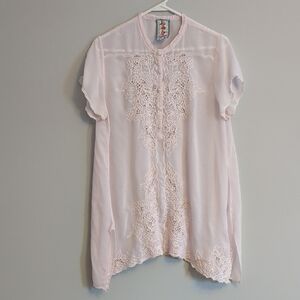 Johnny Was Blush Pink Embroidered Floral Lace Short Sleeve Tunic Top – Medium